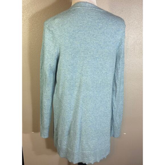 LOFT Soft Light Blue Heather Open Cardigan Sweater Women's SIZE Medium M Long - Picture 2 of 6